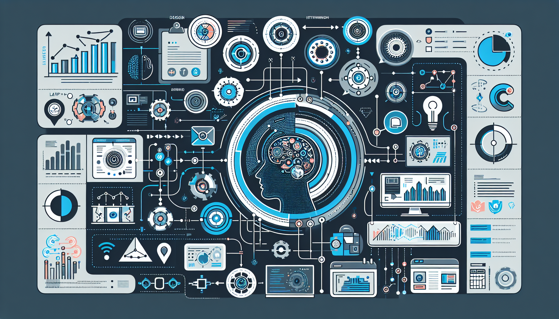 Infographic detailing AI capabilities: design, content generation, and workflow automation.