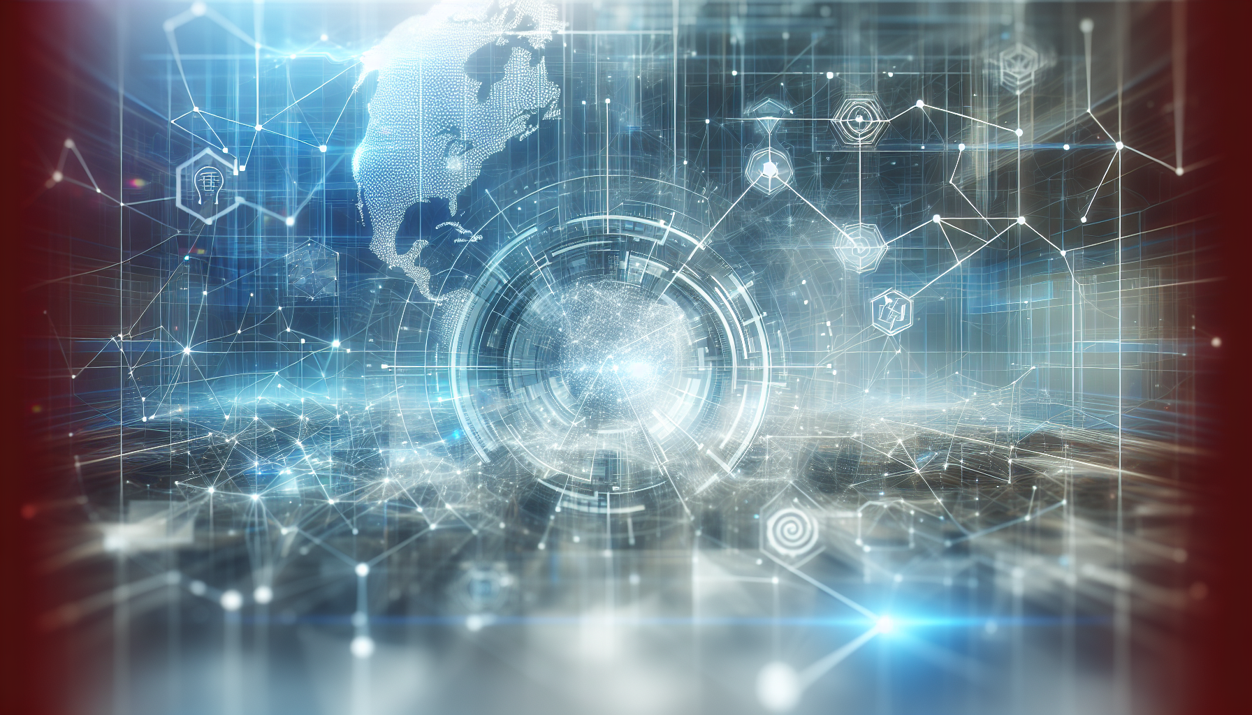 Futuristic AI platform homepage featuring a network of interconnected technology elements in blue and white colors.